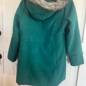 Cat & Jack Teal Hooded Pea Coat with Faux Fur Trim
